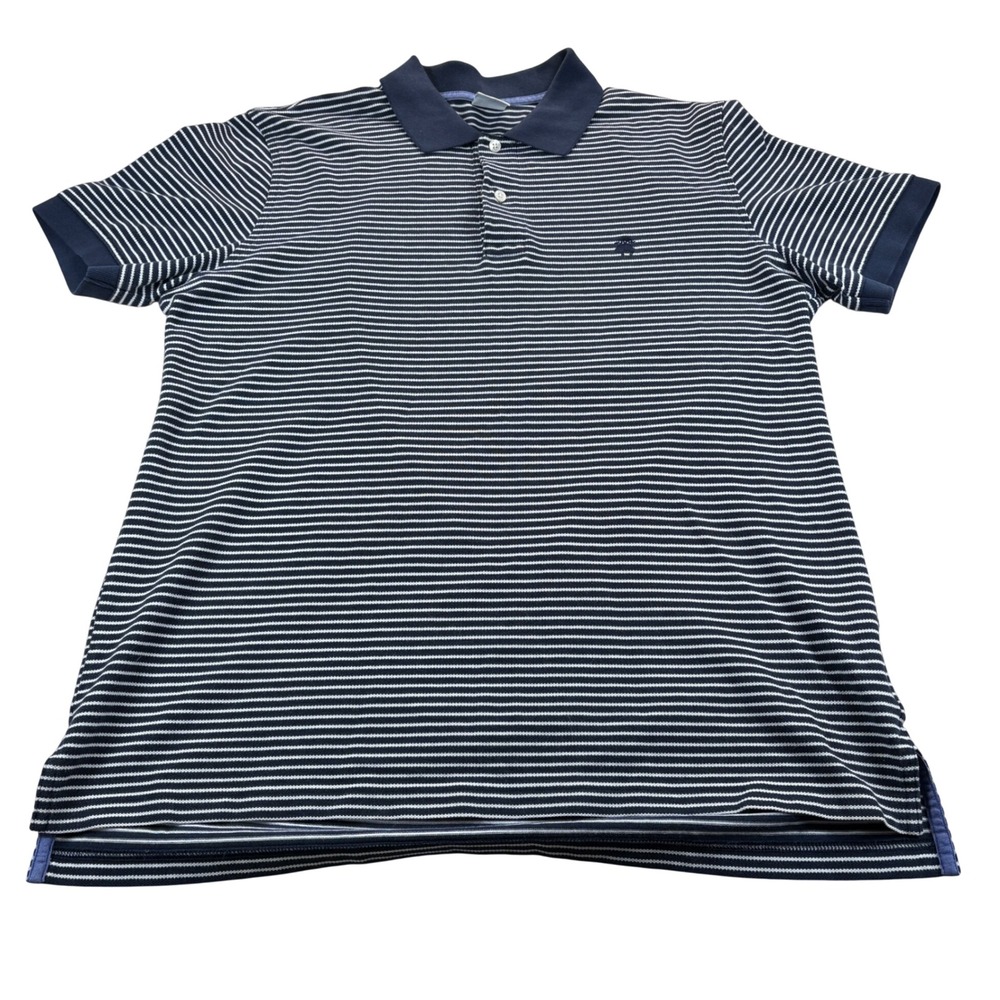 Brooks Brothers 1818 Performance Polo Mens XL Navy White Striped Slim Fit Preppy